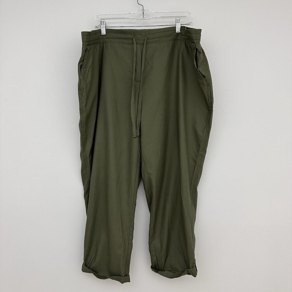 Talbots Womens 20W Green Cotton Tencel Pull On Elastic Waist Capri Pants Comfort